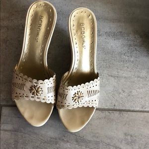 Cream and gold BCBG wedges